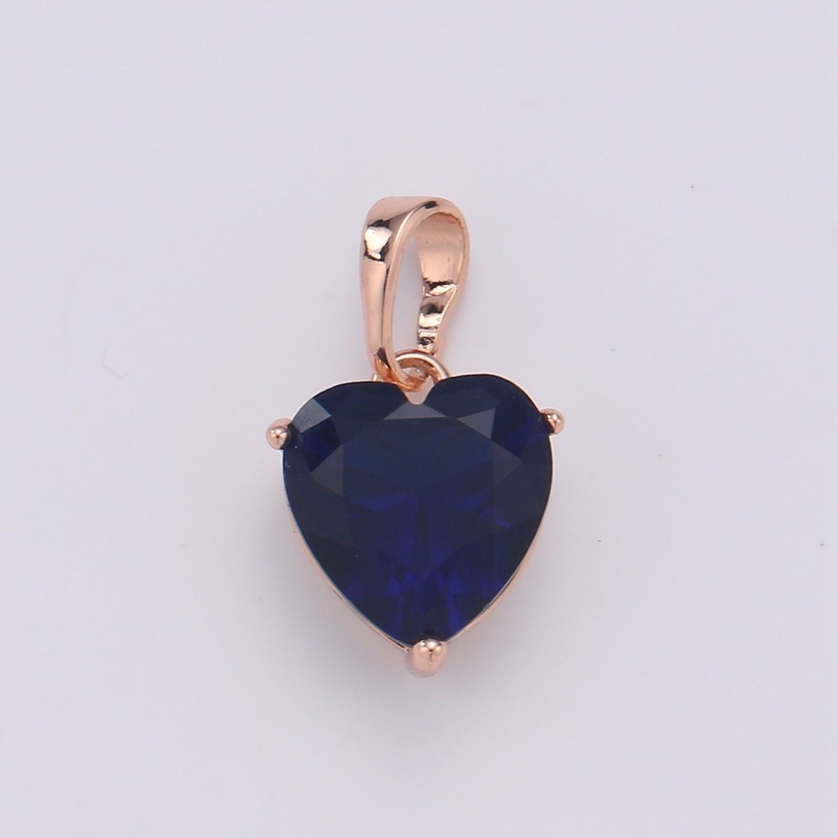 18k Gold Fill Charm Dark Blue Heart Cubic Zirconia Charm w/ Colored CZ Crystal Gem Stone GemStone Pendant Valentine Jewelry Supply J-201