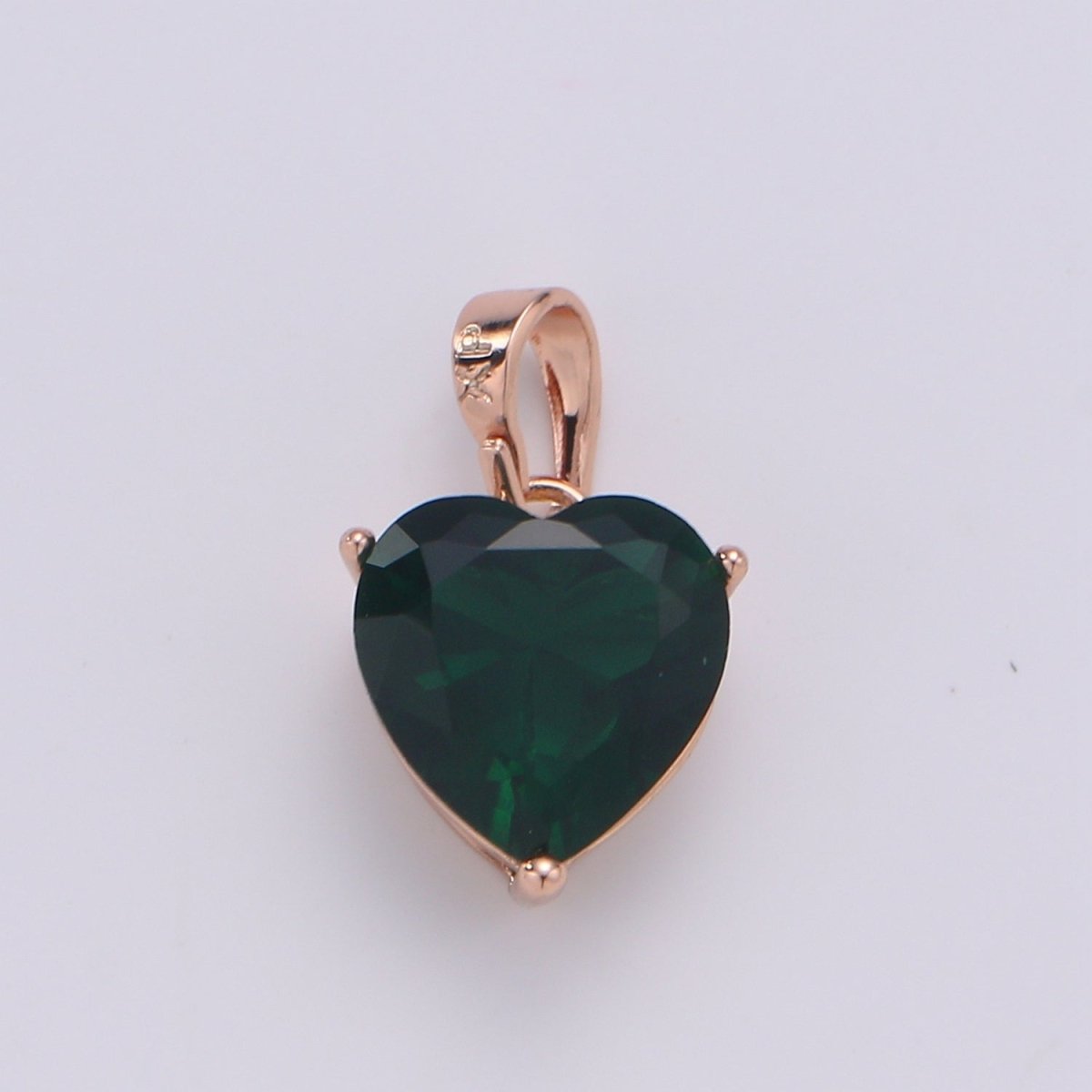 18k Gold Fill Charm Green Color Heart Cubic Zirconia Charm w/ Colored CZ Crystal Gem Stone GemStone Pendant Valentine Jewelry Supply J-202