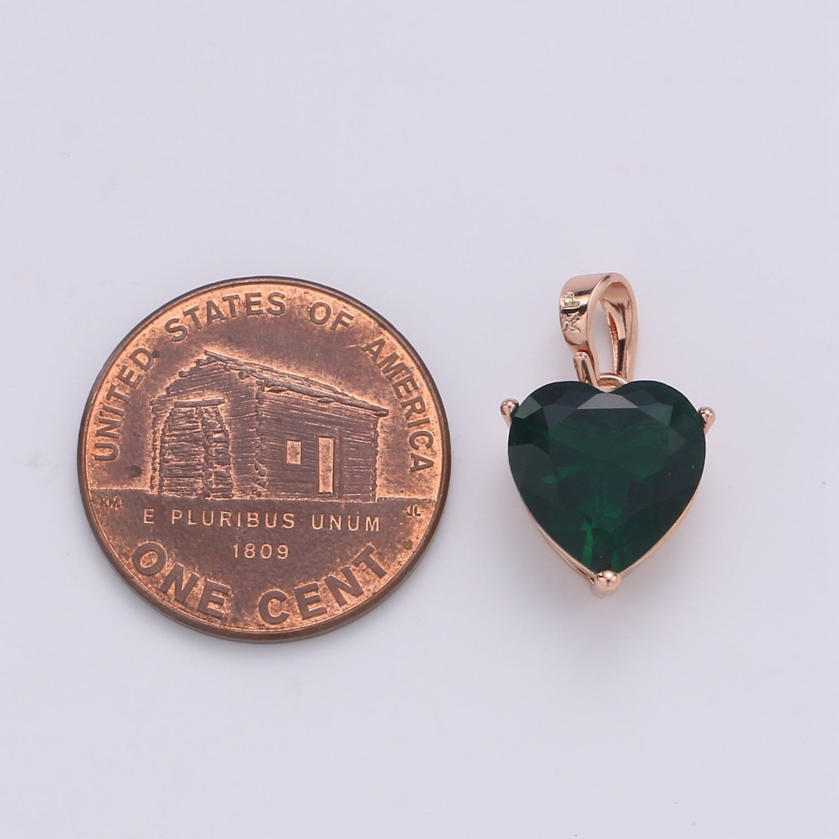 18k Gold Fill Charm Green Color Heart Cubic Zirconia Charm w/ Colored CZ Crystal Gem Stone GemStone Pendant Valentine Jewelry Supply J-202