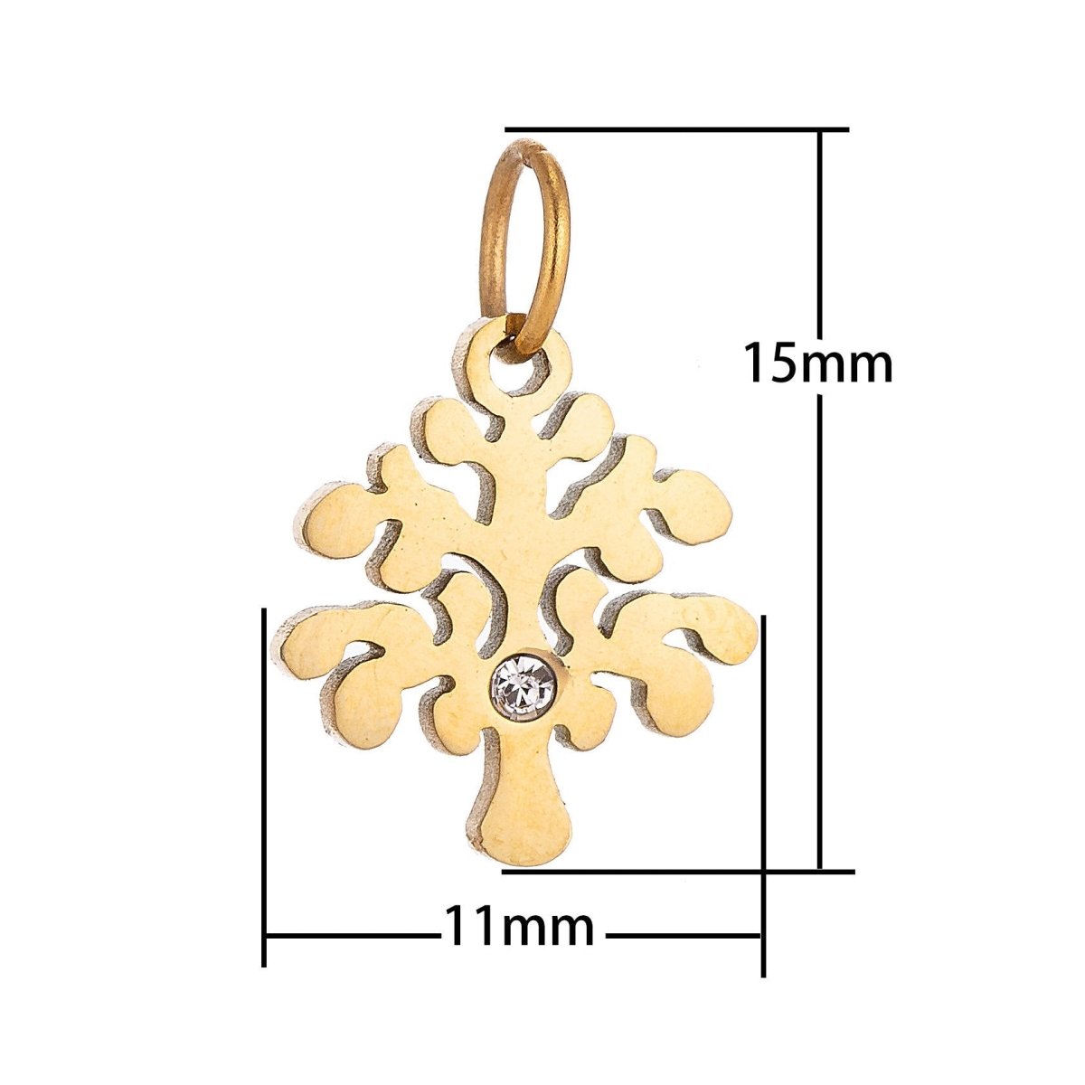 18k Gold Fill Minimalist Dainty Tree of Life w/ Cubic Zirconia Bracelet Charm Necklace Pendant Hoop Earring Findings for Jewelry Making E-633
