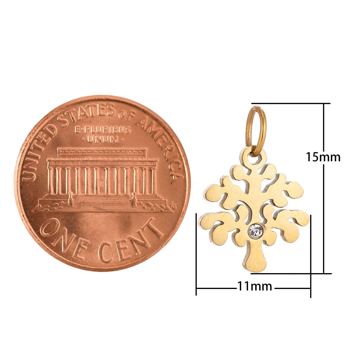 18k Gold Fill Minimalist Dainty Tree of Life w/ Cubic Zirconia Bracelet Charm Necklace Pendant Hoop Earring Findings for Jewelry Making E-633