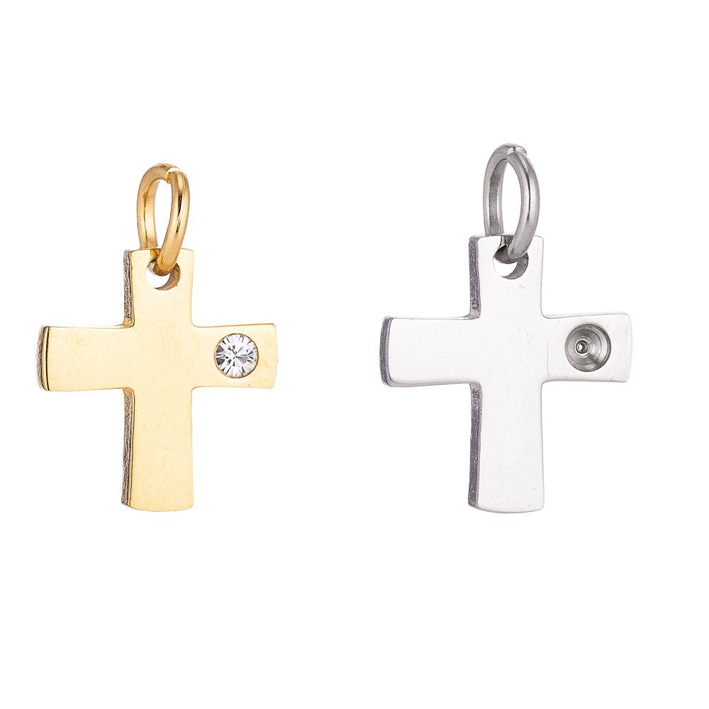 18k Gold Fill Stainless Steel Minimalist Dainty Cross Cubic Zirconia Bracelet Charm Necklace Pendant Findings for Jewelry Making E-630