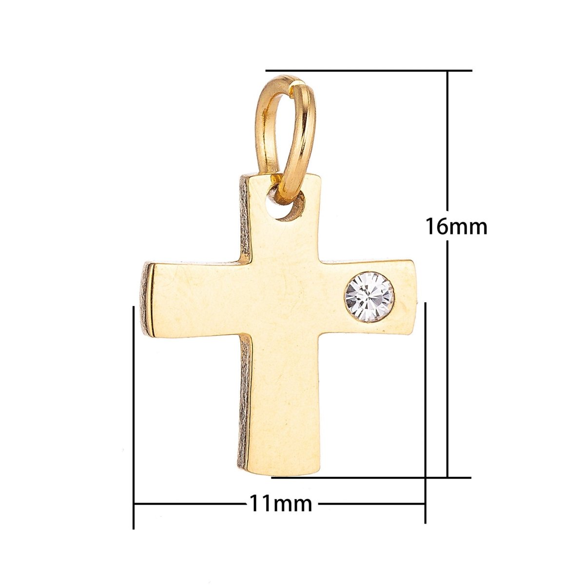 18k Gold Fill Stainless Steel Minimalist Dainty Cross Cubic Zirconia Bracelet Charm Necklace Pendant Findings for Jewelry Making E-630