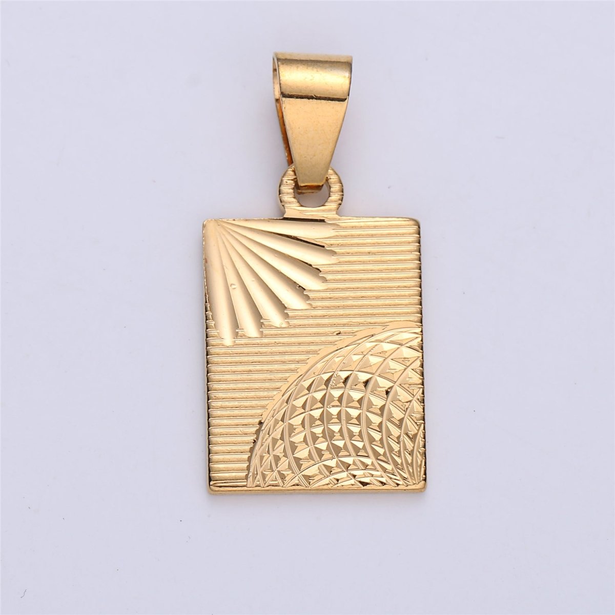 18k Gold Fill Sun Pendant Shiny Celestial Sun Bar Charm Gold Filled Pendant Sun Gold Medallion Necklace Rectangle Bar Earring Findings I-153