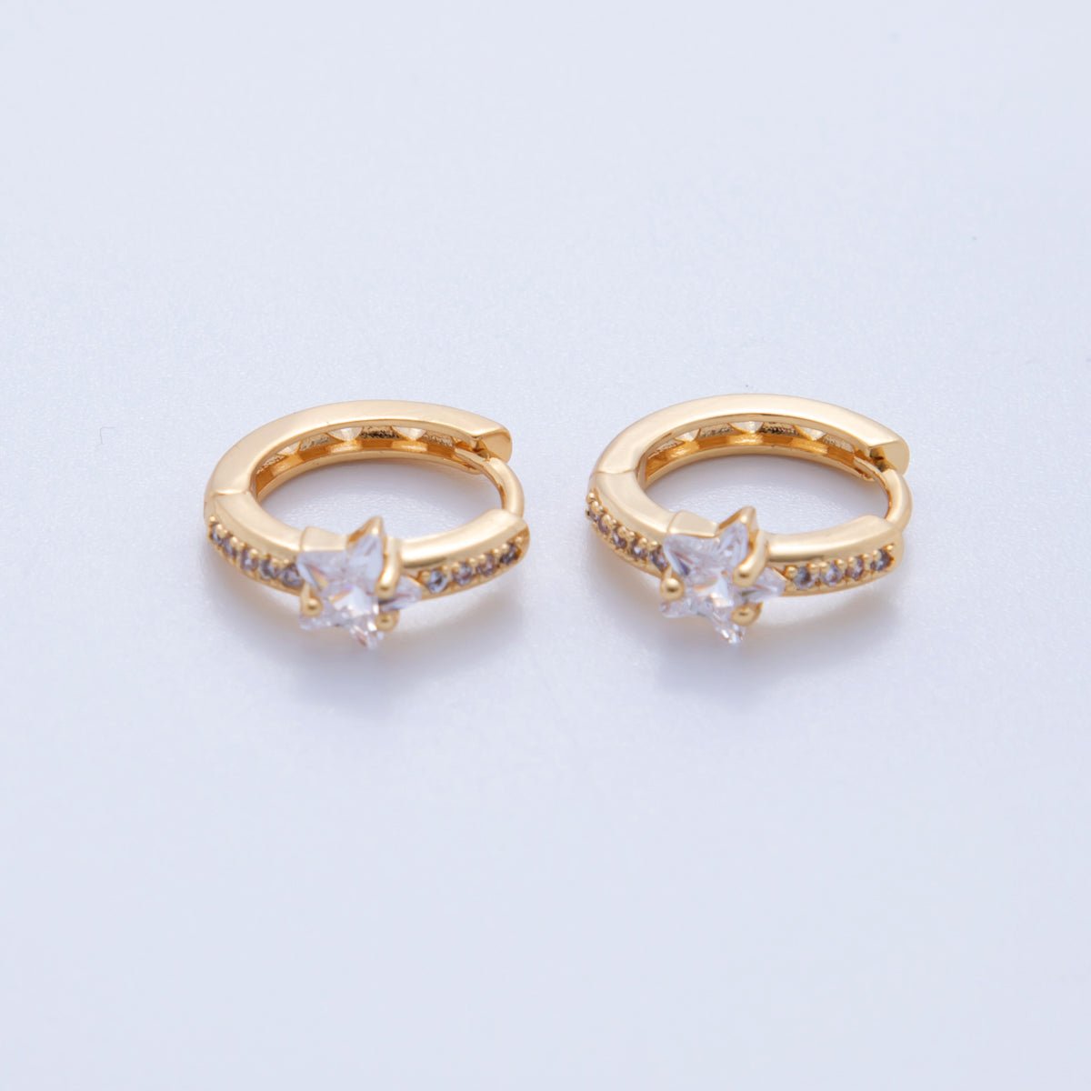 18K Gold Filled 13mm Micro Paved CZ Star Cartilage Huggie Earrings | AI356 - DLUXCA