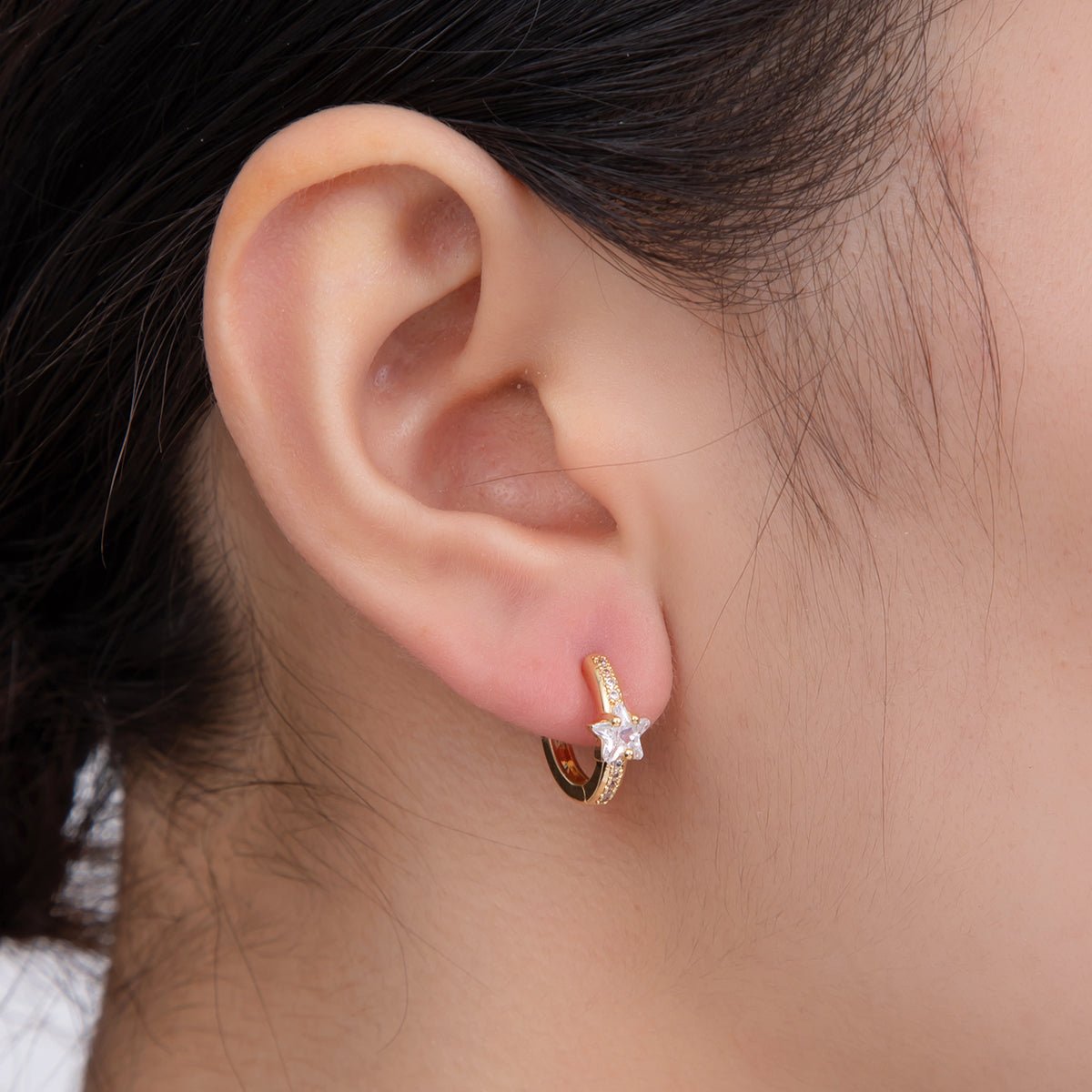 18K Gold Filled 13mm Micro Paved CZ Star Cartilage Huggie Earrings | AI356 - DLUXCA