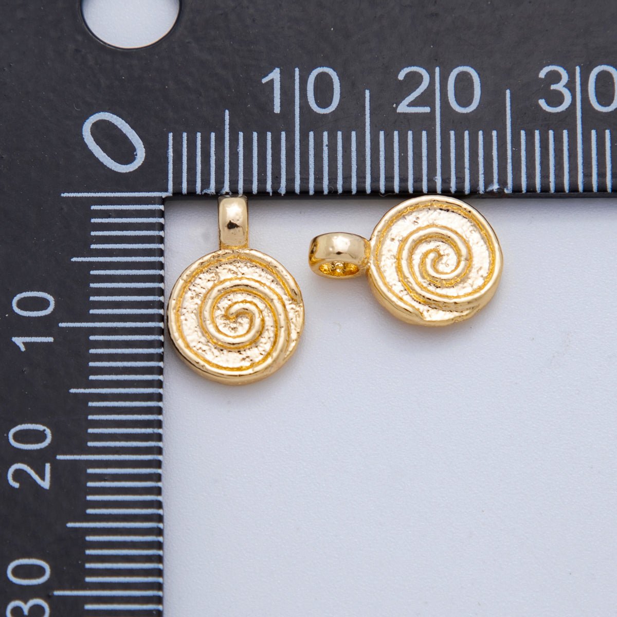 18K Gold Filled 14mm Uzumaki Spiral Coil Swirl Round Clam Textured Mini Charm | AH828 - DLUXCA