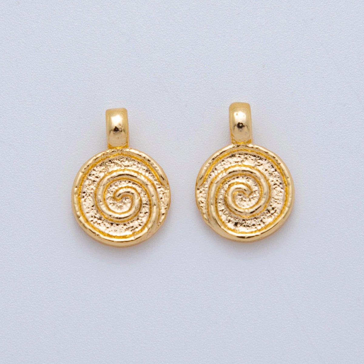 18K Gold Filled 14mm Uzumaki Spiral Coil Swirl Round Clam Textured Mini Charm | AH828 - DLUXCA