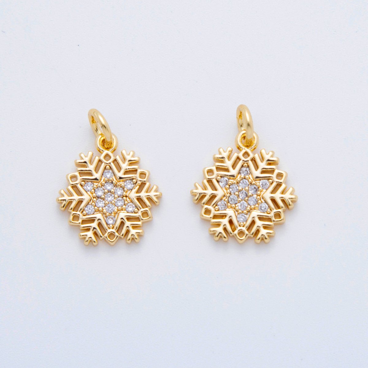 18K Gold Filled 17.5mm Micro Paved CZ Starry Winter Snowflakes Charm | AF805 - DLUXCA