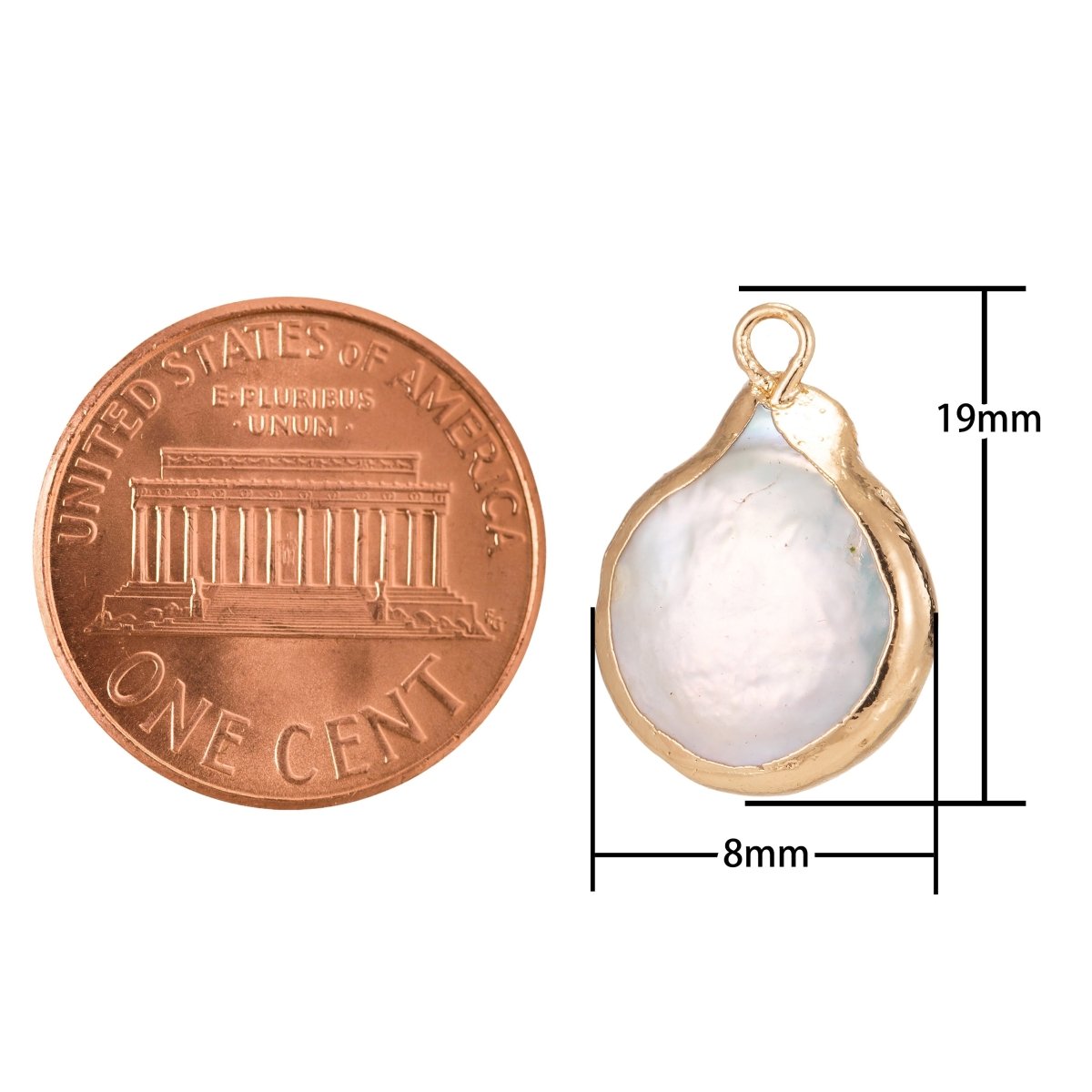 18K Gold Filled 20mm Teardrop Keshi Freshwater Pearl Dipped Charm | P1594