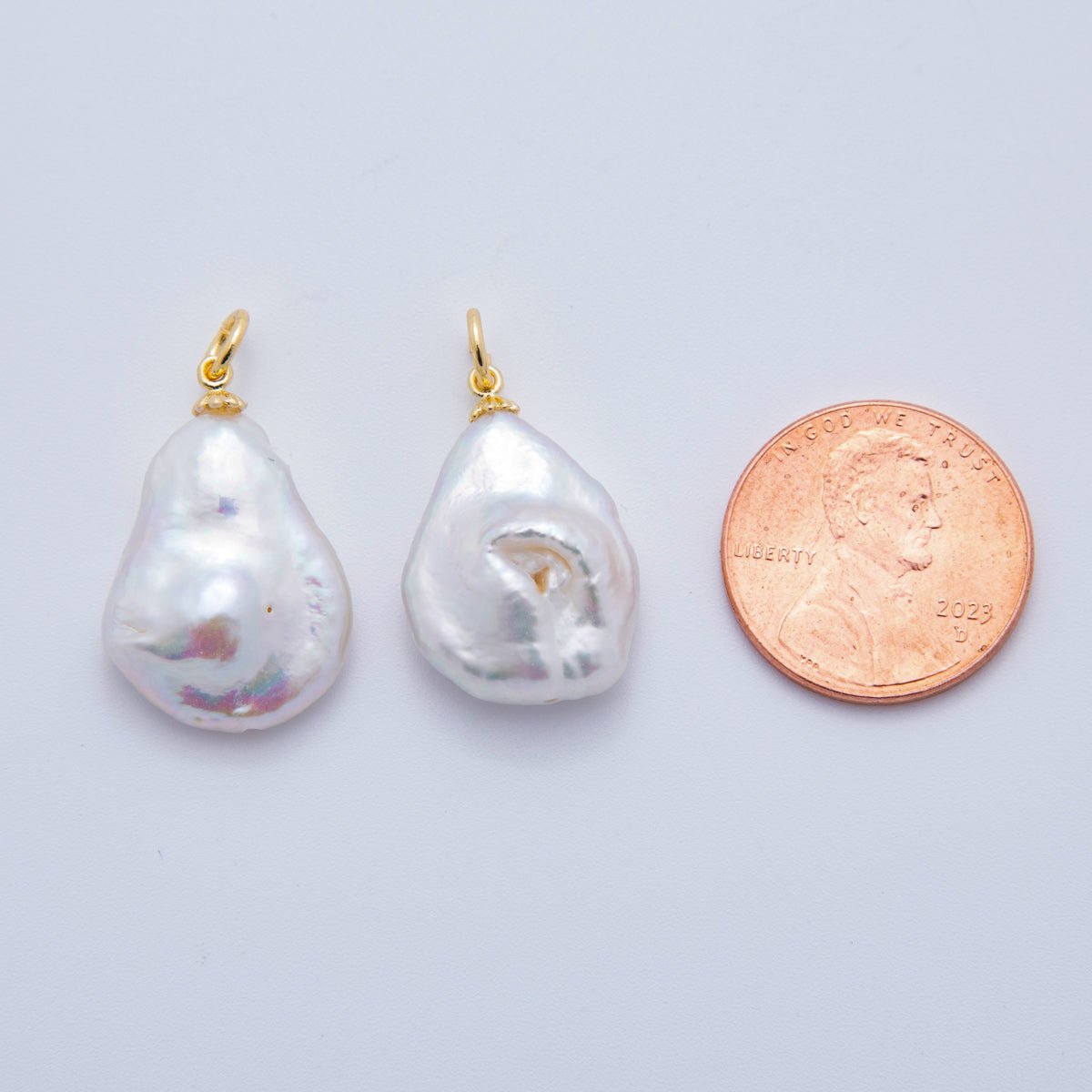 18K Gold Filled 26mm White Freshwater Teardrop Pearl Charm | AF623 - DLUXCA