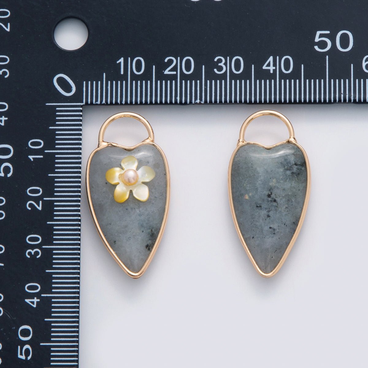 18K Gold Filled 35mm Pearl Flower Grey Agate Heart Padlock Charm | D703 - DLUXCA