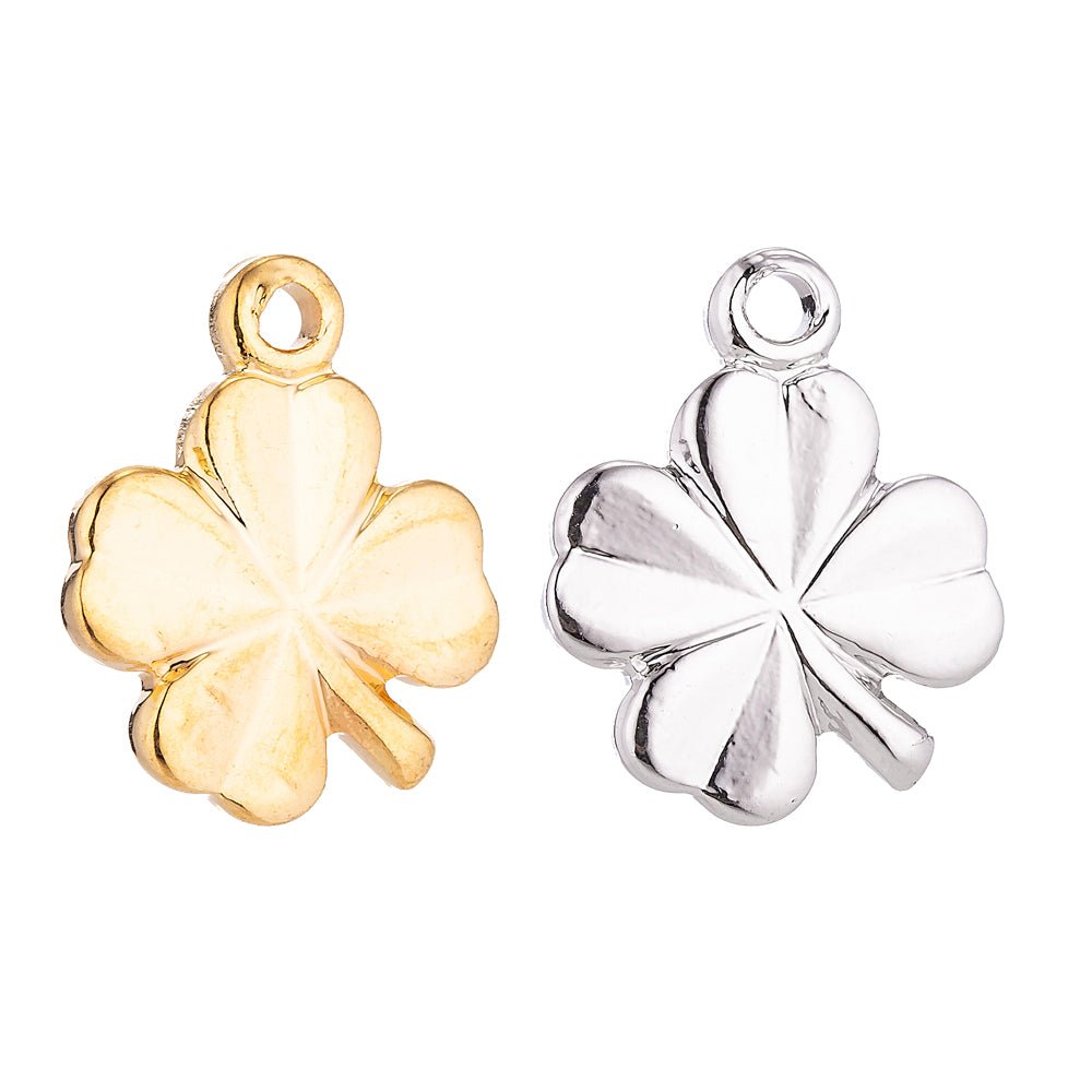18K Gold Filled 4 Leaves Clover Dainty Shamrock Nature Inspired, Necklace Pendant Lucky Charm Bead Bails Findings for Jewelry Making C-097