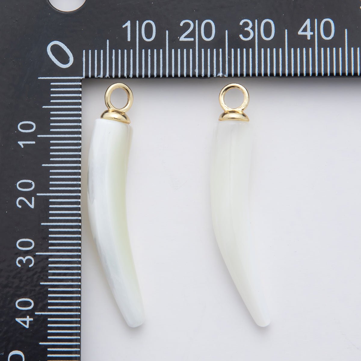 18K Gold Filled 40.5mm White Shell Pearl Tusk Drop Charm | AF335 - DLUXCA