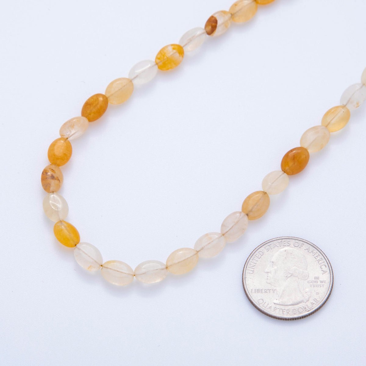 18K Gold Filled 6.5mm Citrine Gemstone Oblong Oval Gemstone Bead 15.5 Inch Handmade Necklace | WA - 3286 - DLUXCA