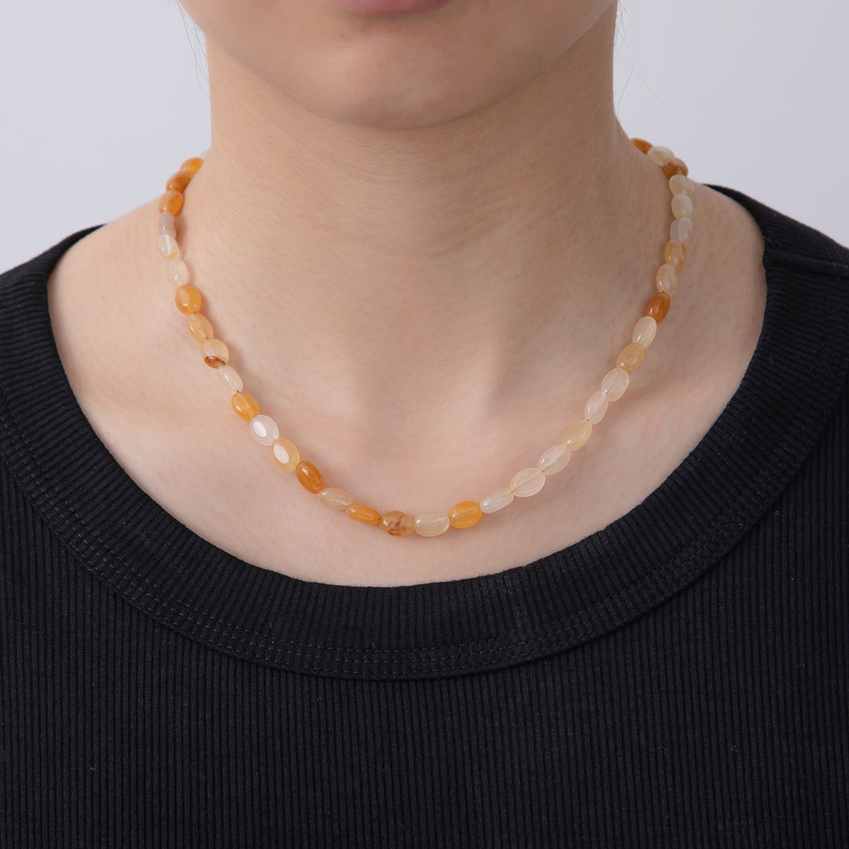 18K Gold Filled 6.5mm Citrine Gemstone Oblong Oval Gemstone Bead 15.5 Inch Handmade Necklace | WA - 3286 - DLUXCA