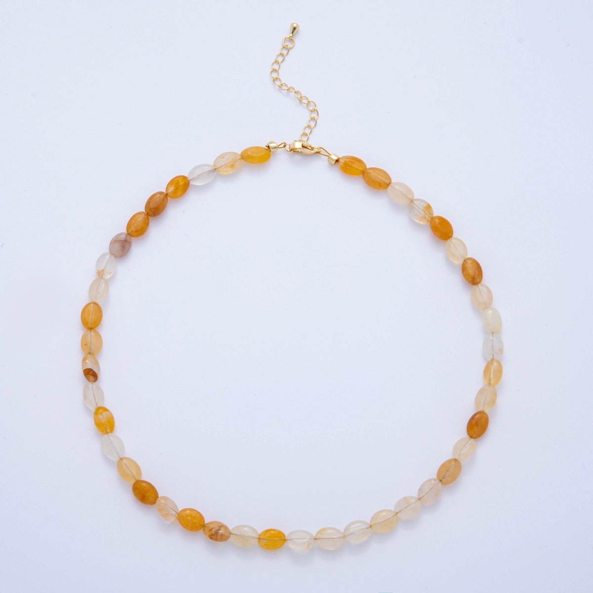 18K Gold Filled 6.5mm Citrine Gemstone Oblong Oval Gemstone Bead 15.5 Inch Handmade Necklace | WA - 3286 - DLUXCA