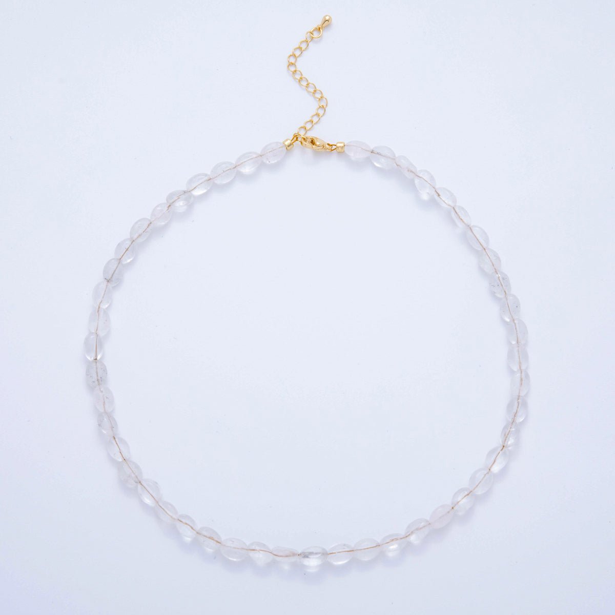 18K Gold Filled 6.5mm Clear Quartz Gemstone Oblong Oval Gemstone Bead 15.5 Inch Handmade Necklace | WA - 3283 - DLUXCA
