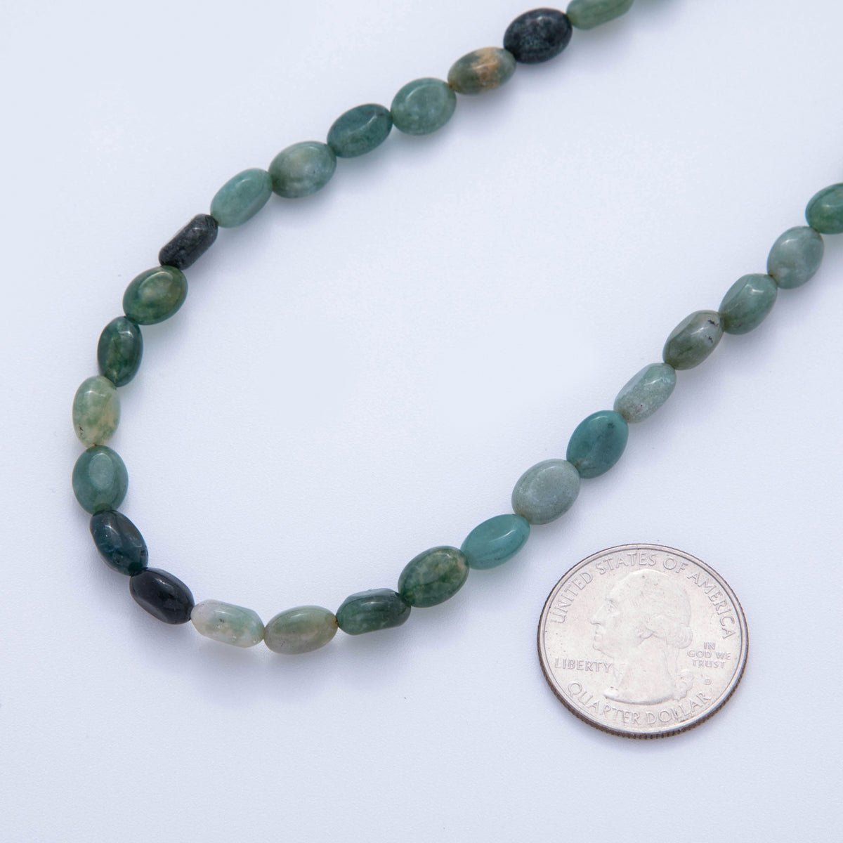 18K Gold Filled 6.5mm Green Aventurine Gemstone Oblong Oval Gemstone Bead 15.5 Inch Handmade Necklace | WA - 3282 - DLUXCA