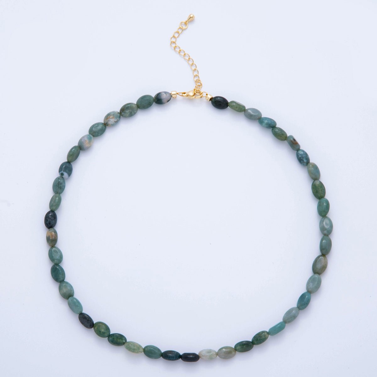 18K Gold Filled 6.5mm Green Aventurine Gemstone Oblong Oval Gemstone Bead 15.5 Inch Handmade Necklace | WA - 3282 - DLUXCA