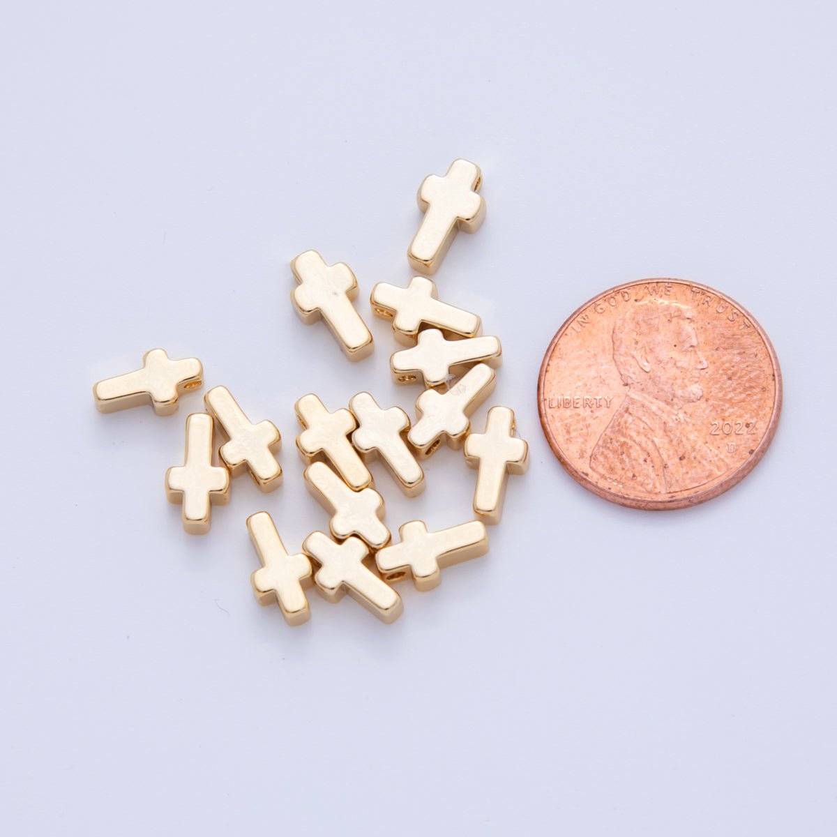18K Gold Filled 8.5 Minimalist Religious Cross Bead Set by 10 Pieces | B749 - DLUXCA