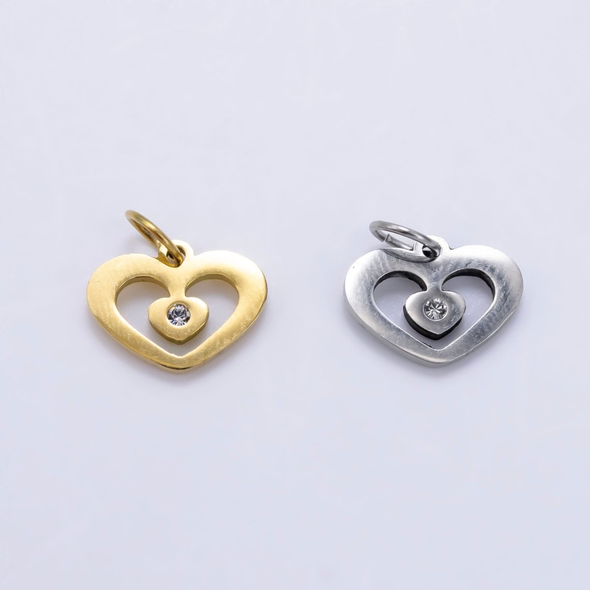 18K Gold Filled Adorable Lovely Love Floating Heart Cubic Zirconia Bracelet Charm Necklace Pendant Findings for Jewelry Making E-646
