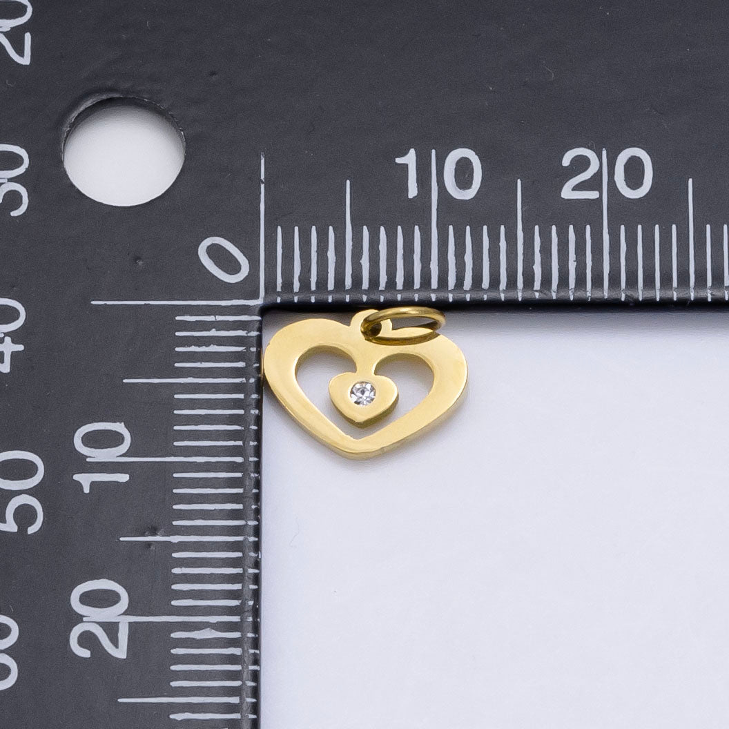 18K Gold Filled Adorable Lovely Love Floating Heart Cubic Zirconia Bracelet Charm Necklace Pendant Findings for Jewelry Making E-646