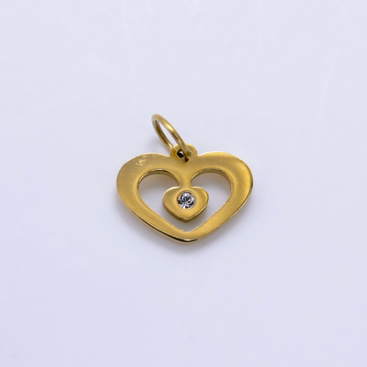 18K Gold Filled Adorable Lovely Love Floating Heart Cubic Zirconia Bracelet Charm Necklace Pendant Findings for Jewelry Making E-646