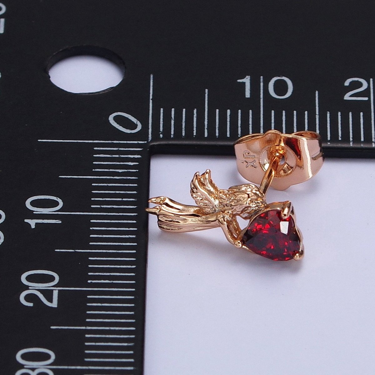 18K Gold Filled Angel Holds Clear, Pink, Heart CZ Stud Earrings | AB274 AB286 AB287