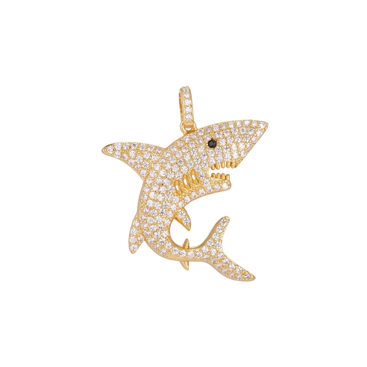 18K Gold Filled Baby Shark Charm Pendant w/ Cubic Zirconia for Layer Necklace Bracelet Earing Jewelry Making Supplies C-076