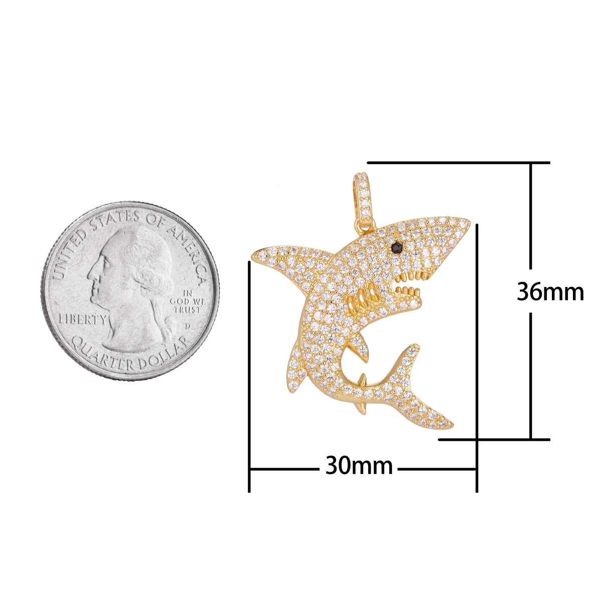 18K Gold Filled Baby Shark Charm Pendant w/ Cubic Zirconia for Layer Necklace Bracelet Earing Jewelry Making Supplies C-076