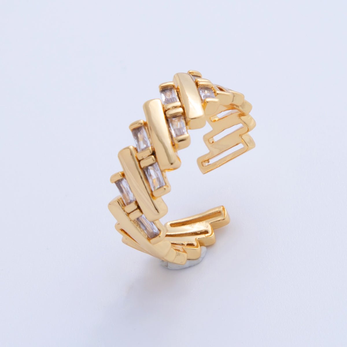 18K Gold Filled Baguette CZ Quilted Woven Ring | O1938 - DLUXCA