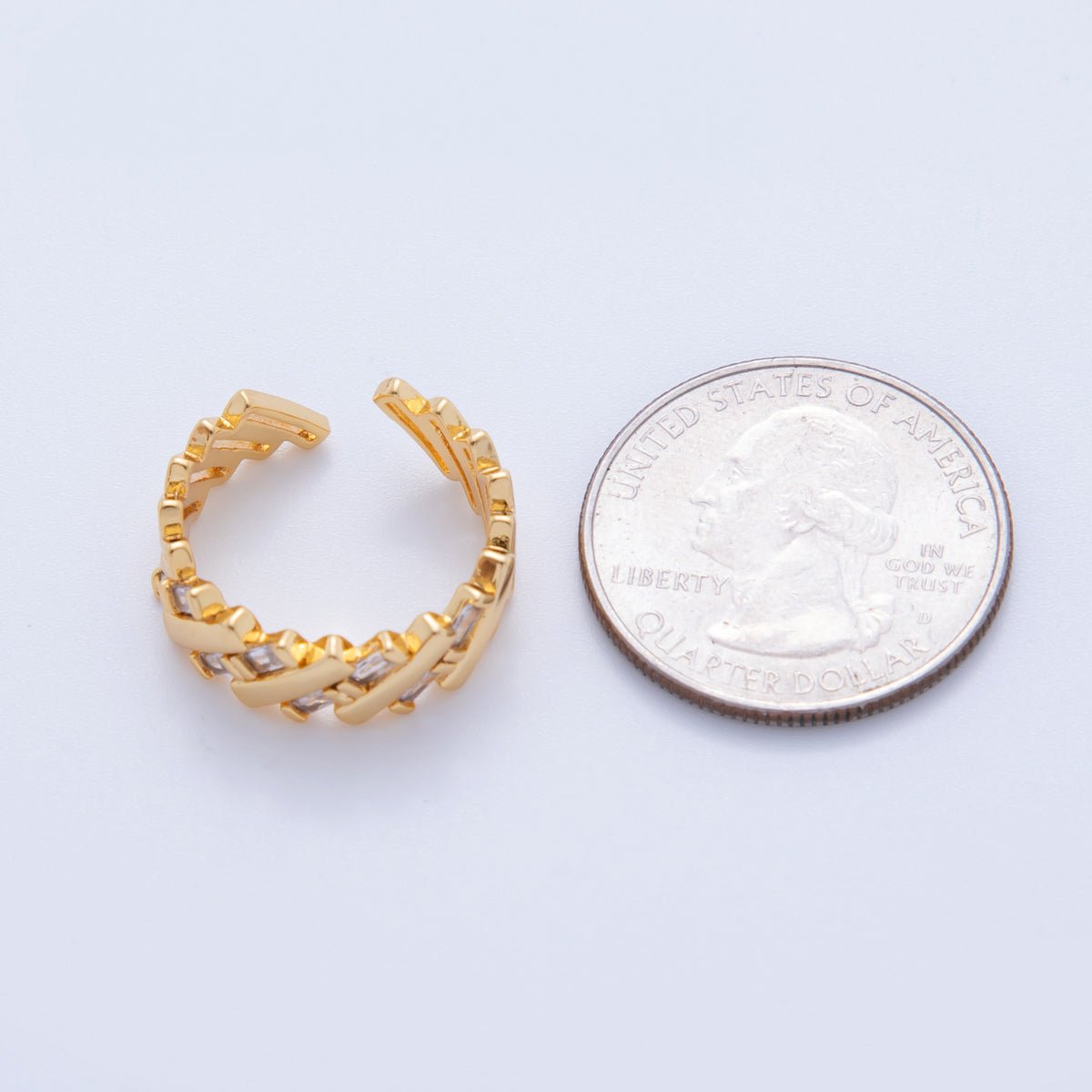 18K Gold Filled Baguette CZ Quilted Woven Ring | O1938 - DLUXCA