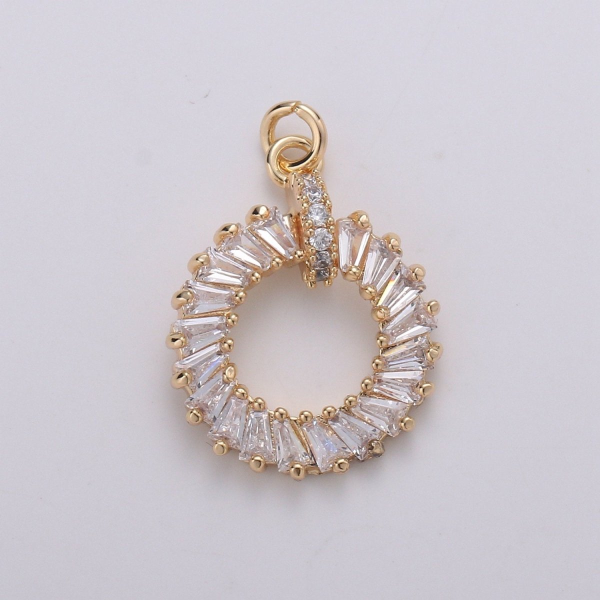18K Gold Filled baguette CZ Wreath Charm, Micro Pave CZ Circle Pendant , Gold Filled Pendant, For DIY Jewelry, Rose Gold D-734 - DLUXCA