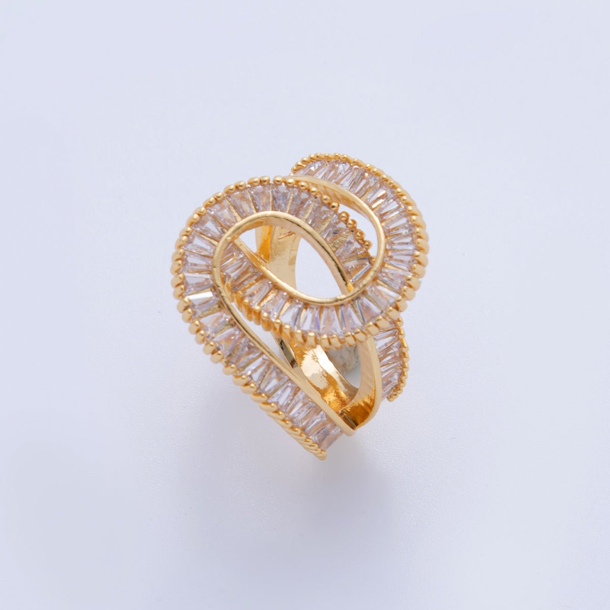 18K Gold Filled Baguette Geometric Knot Double Band Ring | O1725 - DLUXCA