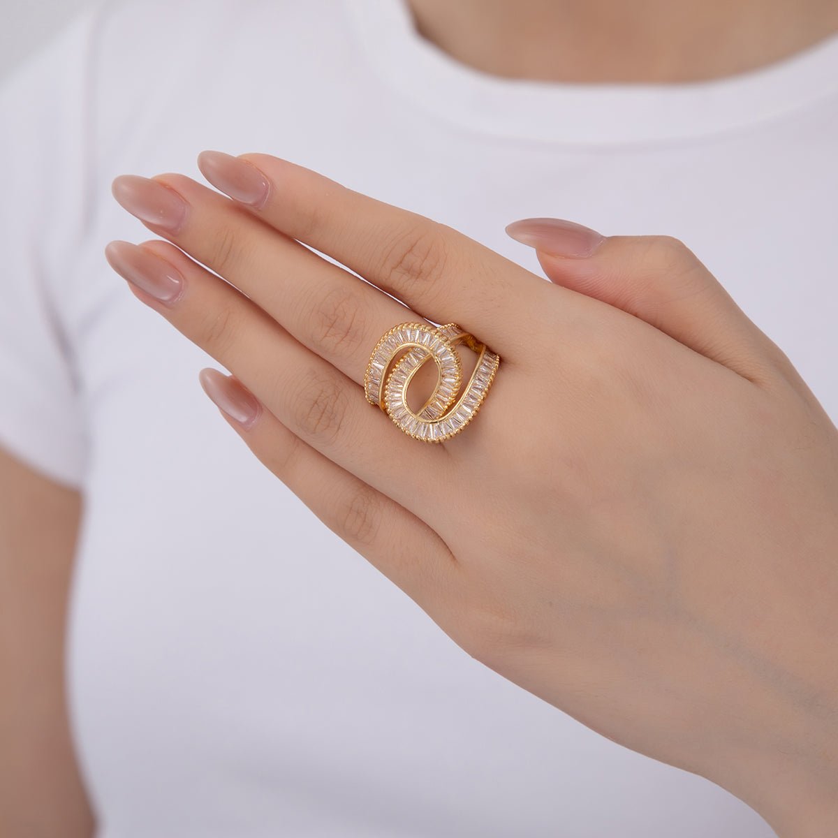 18K Gold Filled Baguette Geometric Knot Double Band Ring | O1725 - DLUXCA