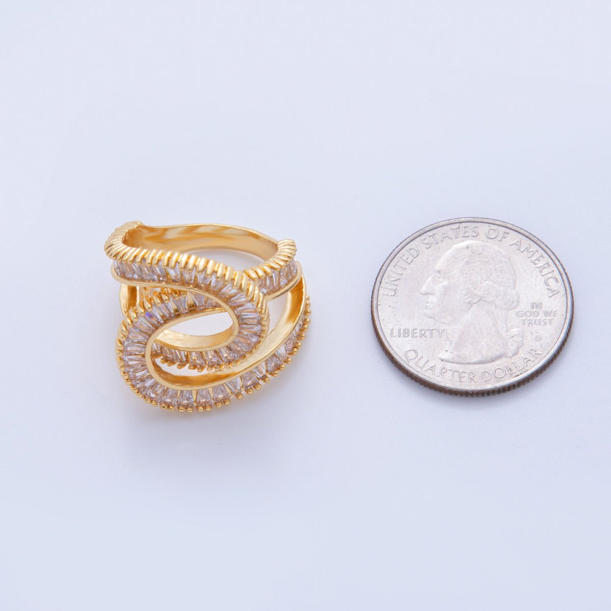 18K Gold Filled Baguette Geometric Knot Double Band Ring | O1725 - DLUXCA