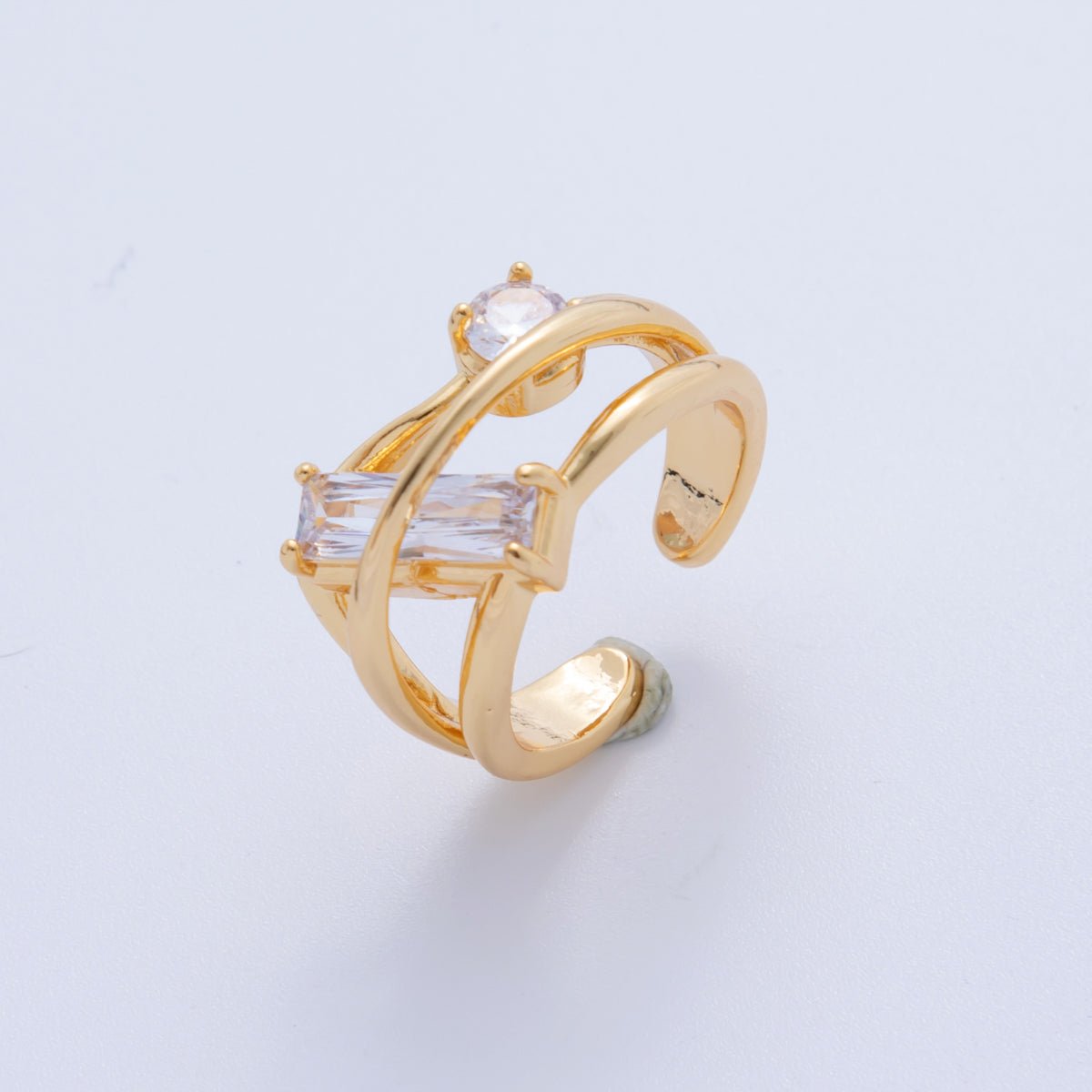 18K Gold Filled Baguette Round CZ Triple Band Ring | O1994 - DLUXCA