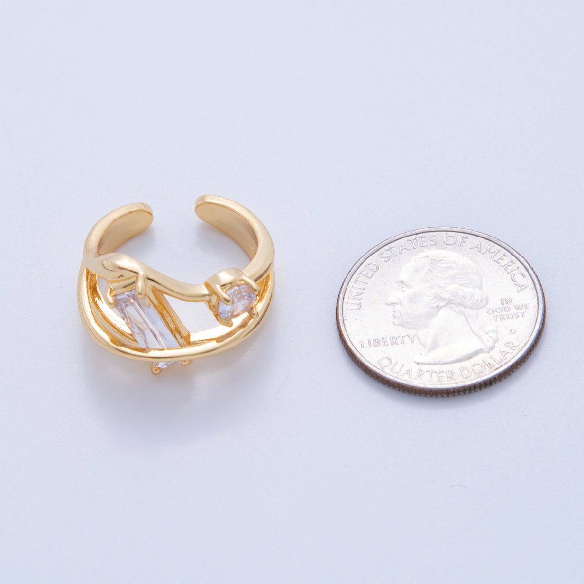 18K Gold Filled Baguette Round CZ Triple Band Ring | O1994 - DLUXCA