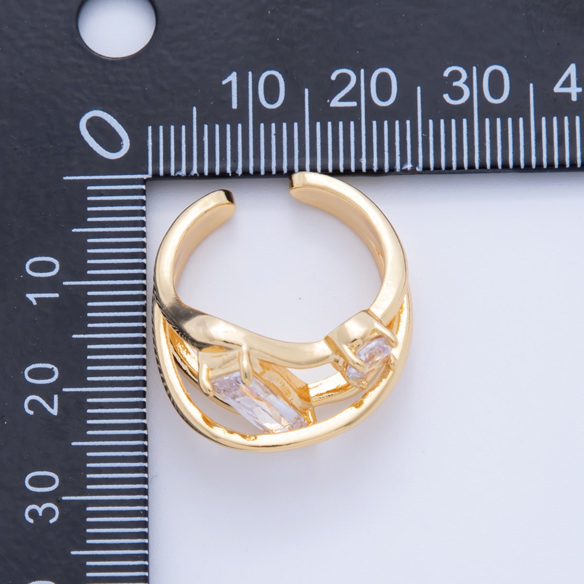 18K Gold Filled Baguette Round CZ Triple Band Ring | O1994 - DLUXCA