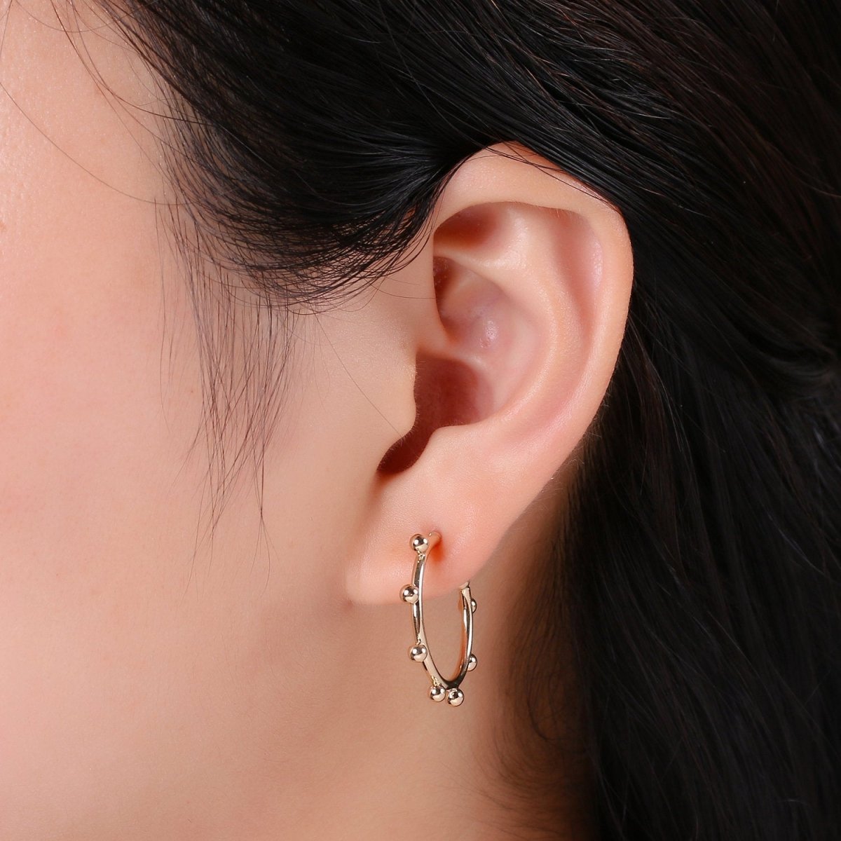 18K Gold Filled Ball Hoop Earrings, Beaded Hoop Earrings, Boho Hoop Earrings, Gold Ball Hoop Earrings, 25,35, 45mm Gold Hoop Earring Q-097 - Q-099