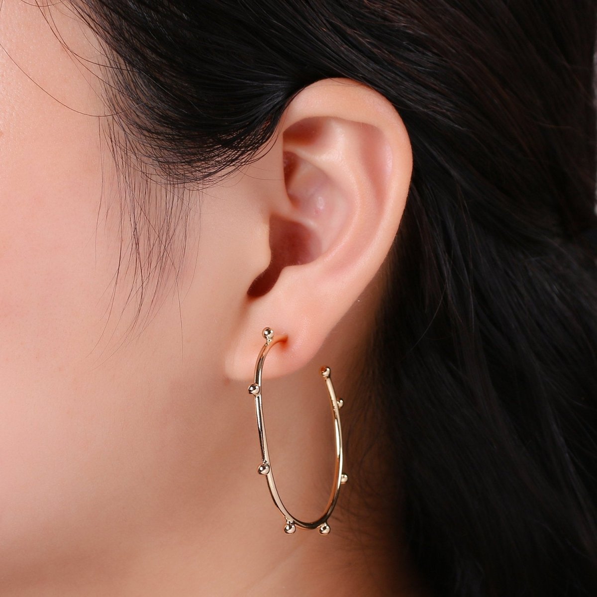 18K Gold Filled Ball Hoop Earrings, Beaded Hoop Earrings, Boho Hoop Earrings, Gold Ball Hoop Earrings, 25,35, 45mm Gold Hoop Earring Q-097 - Q-099