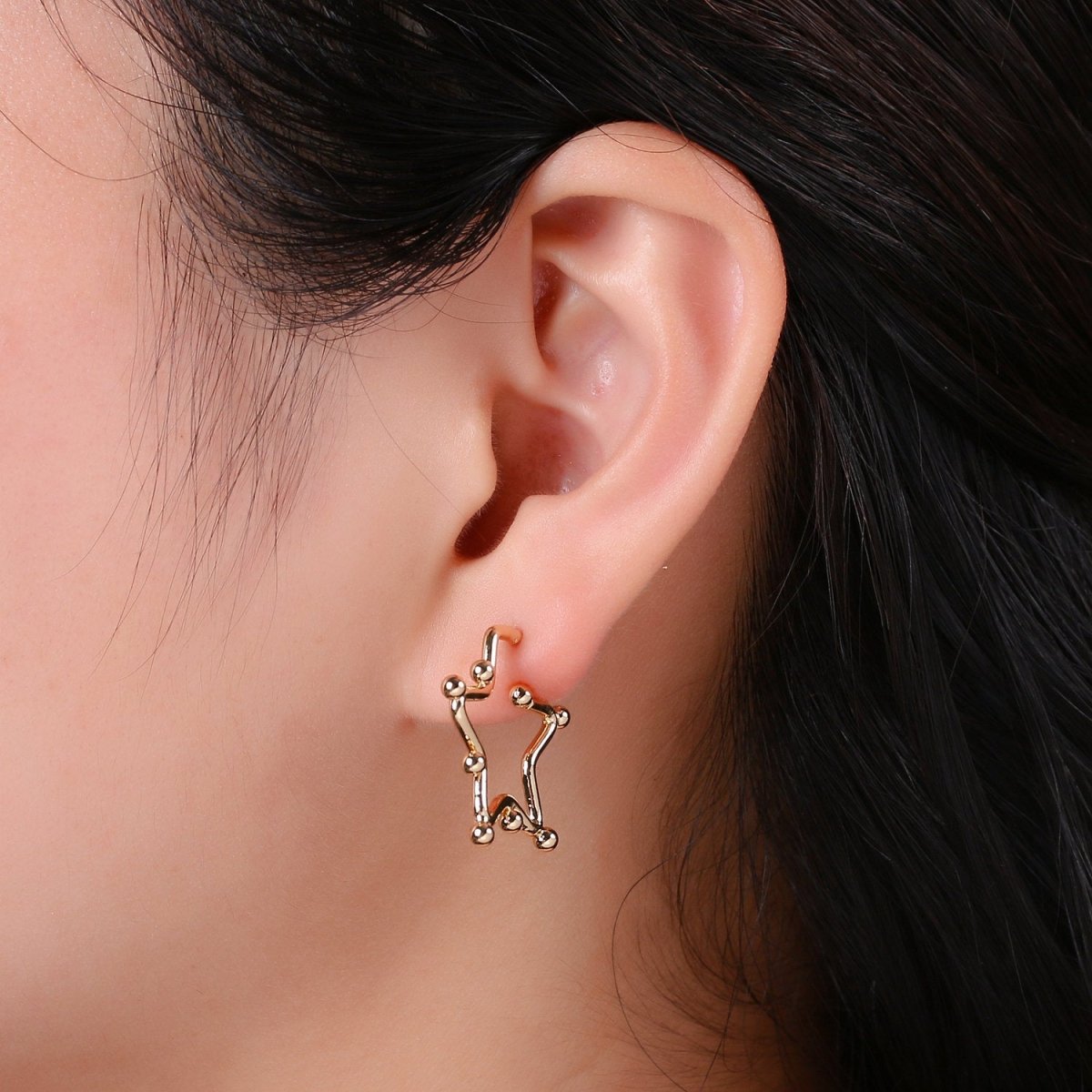 18K Gold Filled Ball Hoop Earrings, Beaded Hoop Earrings, Star Hoop Earrings, Gold Ball Hoop Earrings, 25mm 35mm 45mm Gold Hoop Earring Q-089 Q-090