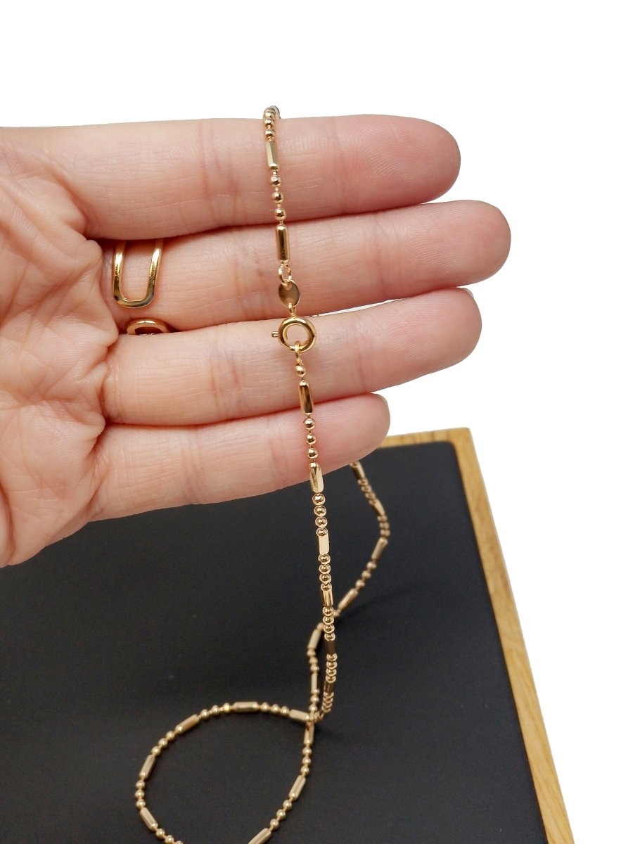 18K Gold Filled Bead Necklace Chain, 17.5 Inch Bead Finished Chain For Jewelry Making, Dainty 2.1mm Bead Necklace w/Spring Ring | CN-271 - DLUXCA