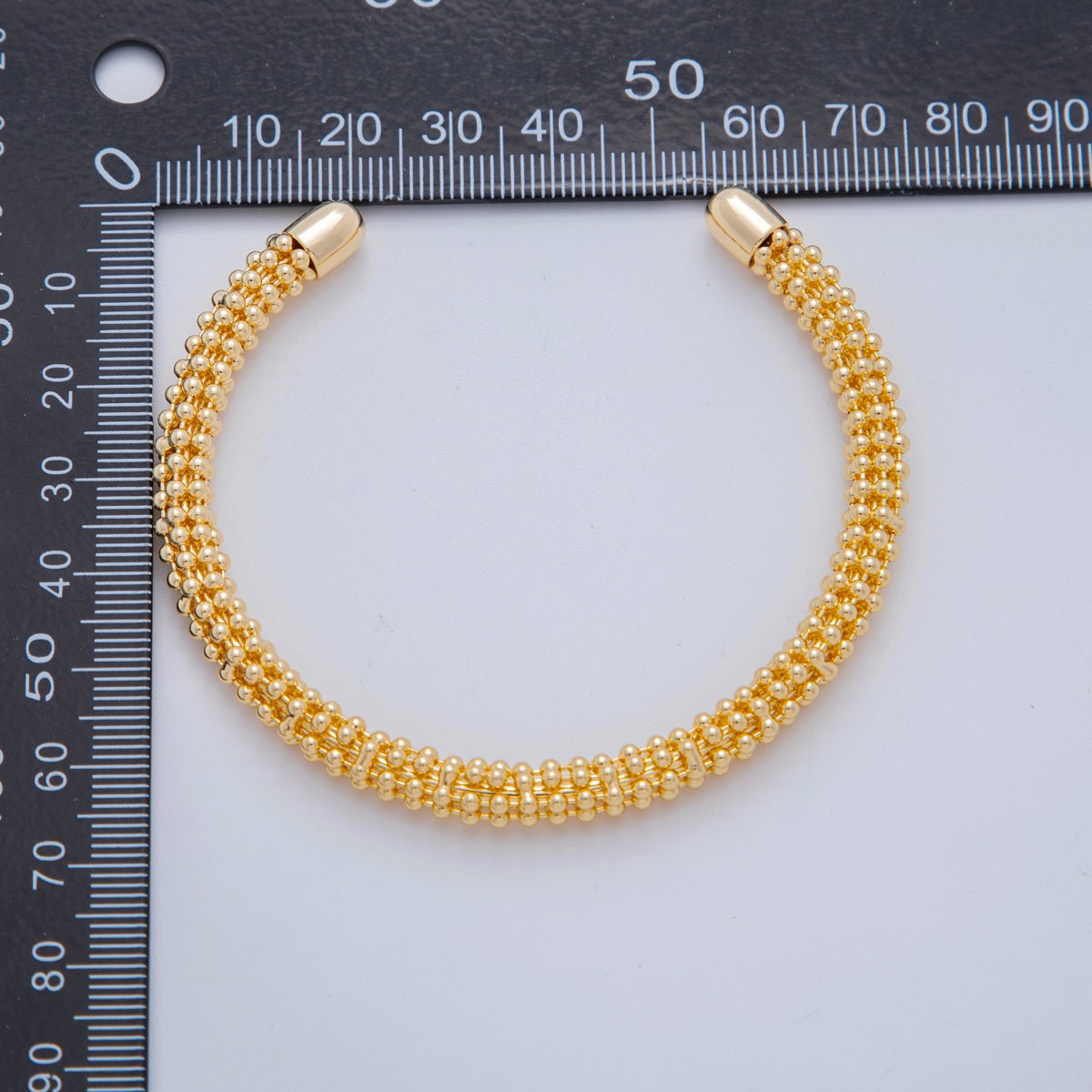18K Gold Filled Beaded Bubble Band Cuff Bracelet | WA - 3293 - DLUXCA