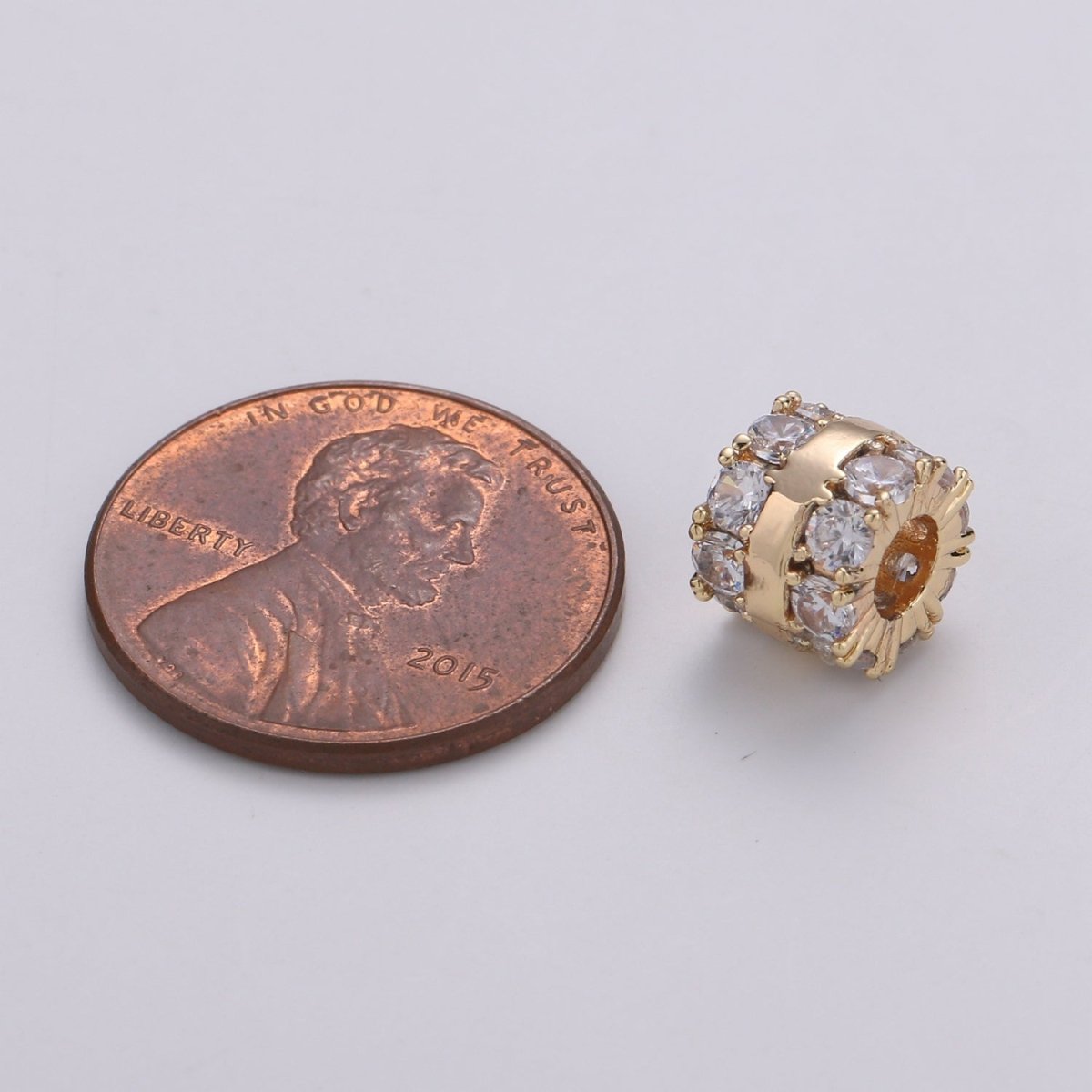18k Gold Filled Beads CZ Micro Pave Tube Large Hole Spacer Beads, Cubic Zirconia Spacer Beads, Gold Round Bead Spacer for Bracelet Making - DLUXCA