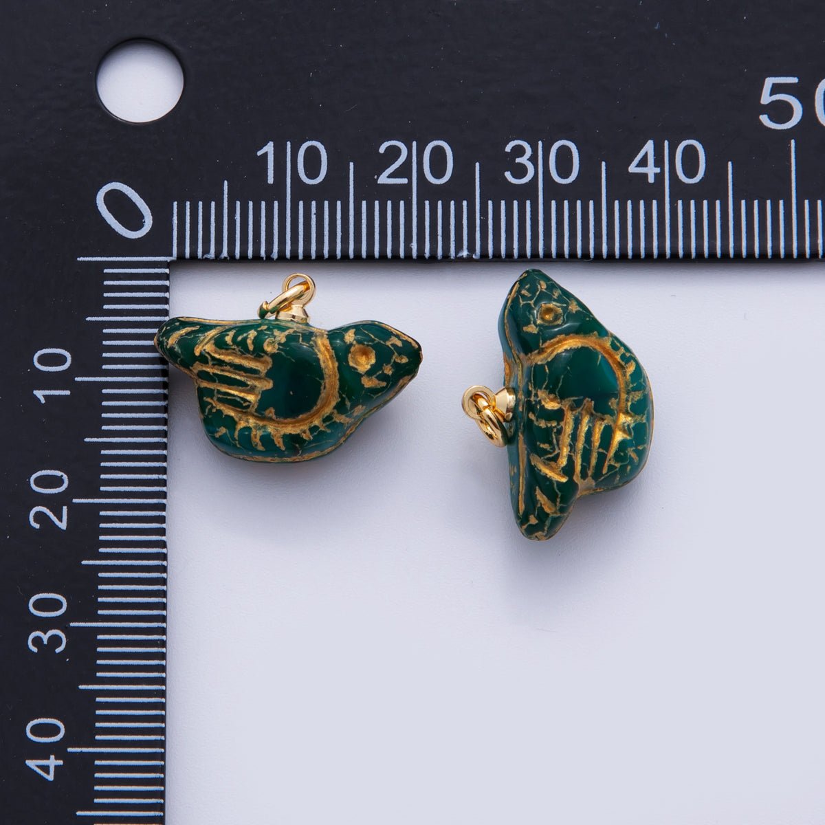 18K Gold Filled Bird Figurine Green Gemstone Charm | N293 - DLUXCA