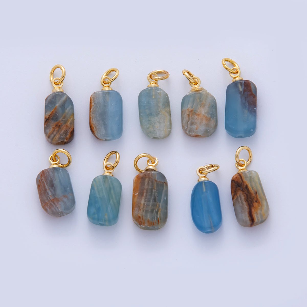 18K Gold Filled Blue Calcite Gemstone Oblong Charm | AF308 - DLUXCA