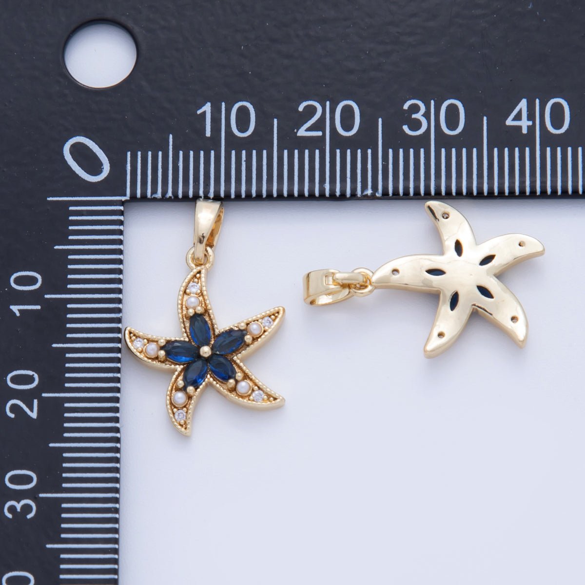 18K Gold Filled Blue CZ Shell Pearl Starfish Pendant | AH748 - DLUXCA