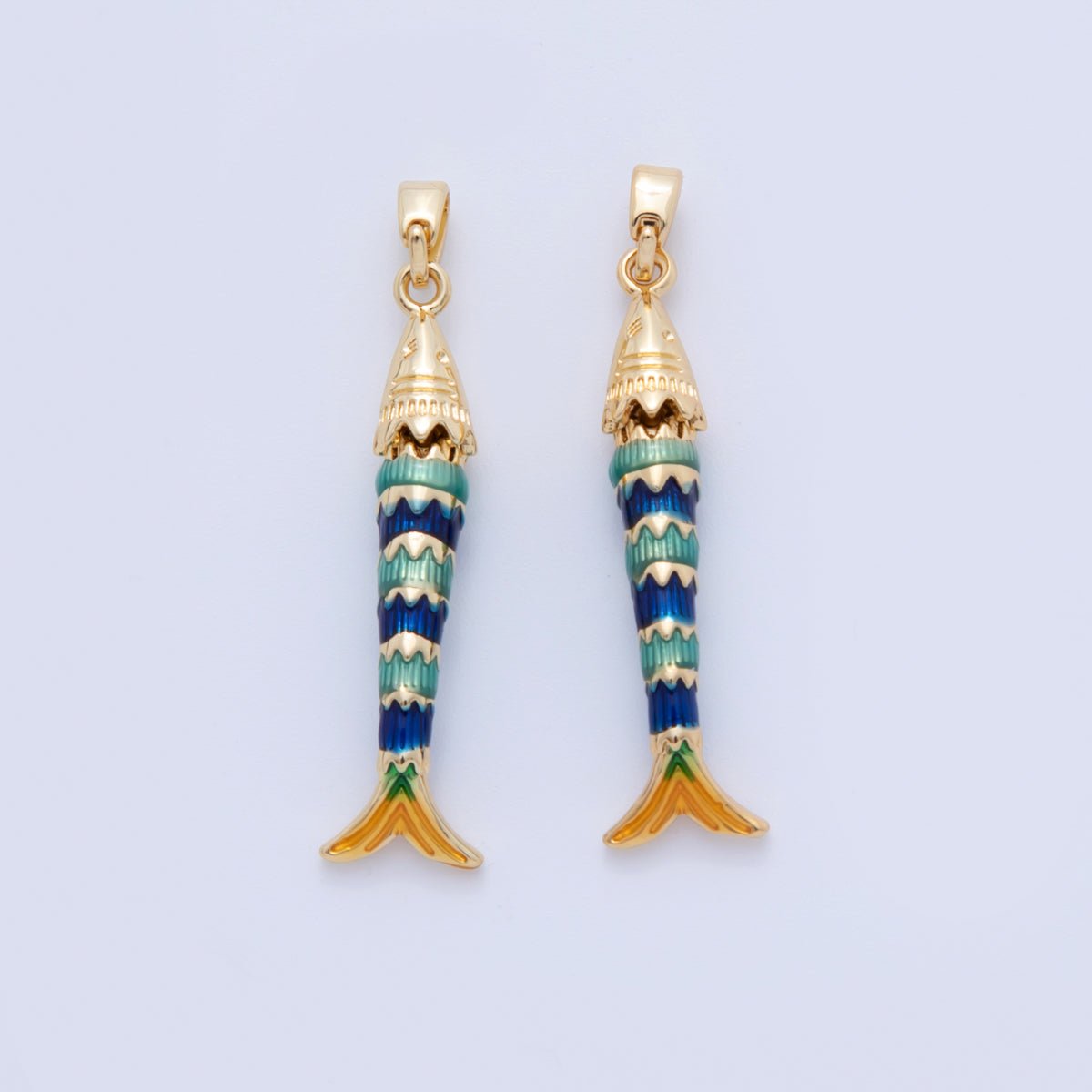 18K Gold Filled Blue Enamel Fish 3D Multidimensional Charm | AH737 - DLUXCA